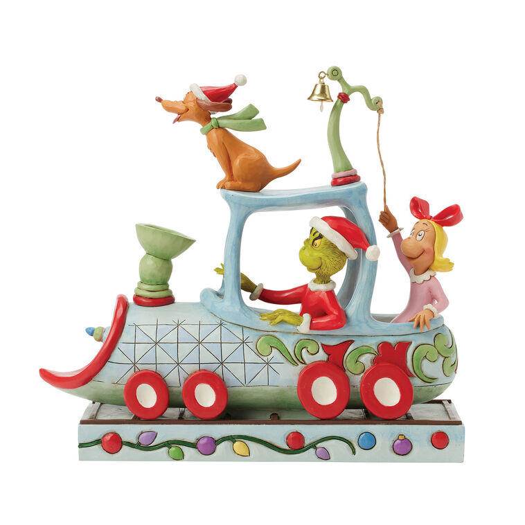 hallmark Jim Shore Grinch Max and Cindy Lou on Train Figurine 9.1"