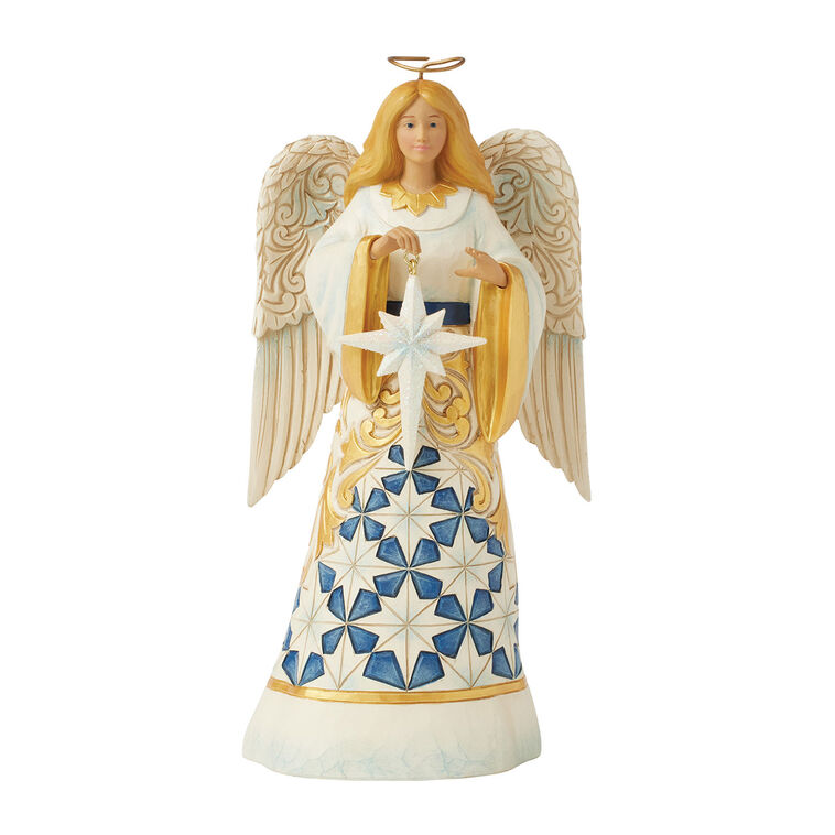 hallmark Jim Shore Heartwood Creek Blue and Gold Angel Figurine 8.46"
