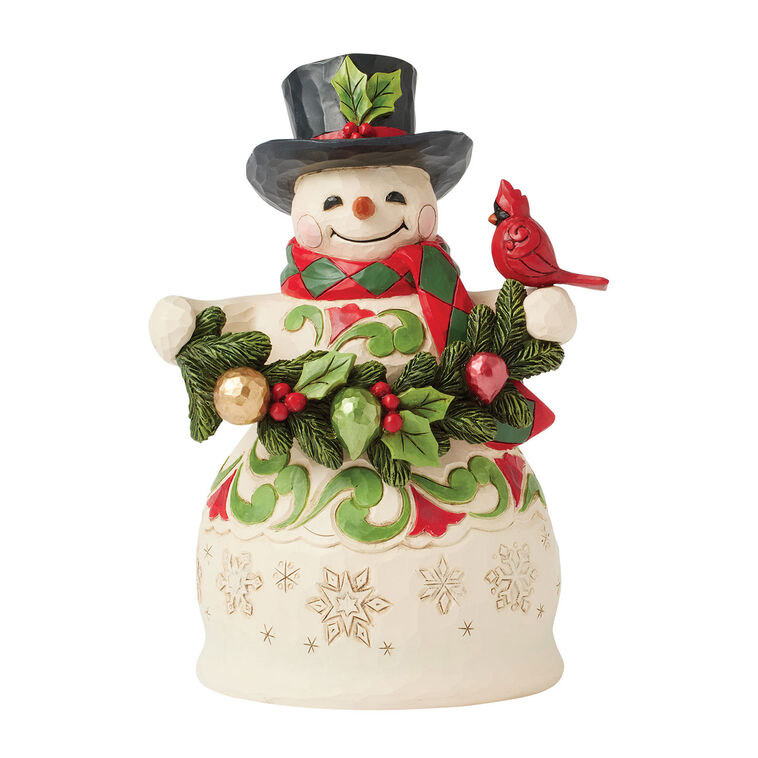 hallmark Jim Shore Heartwood Creek Snowman With Garland and Cardinal Figurine 8.75"
