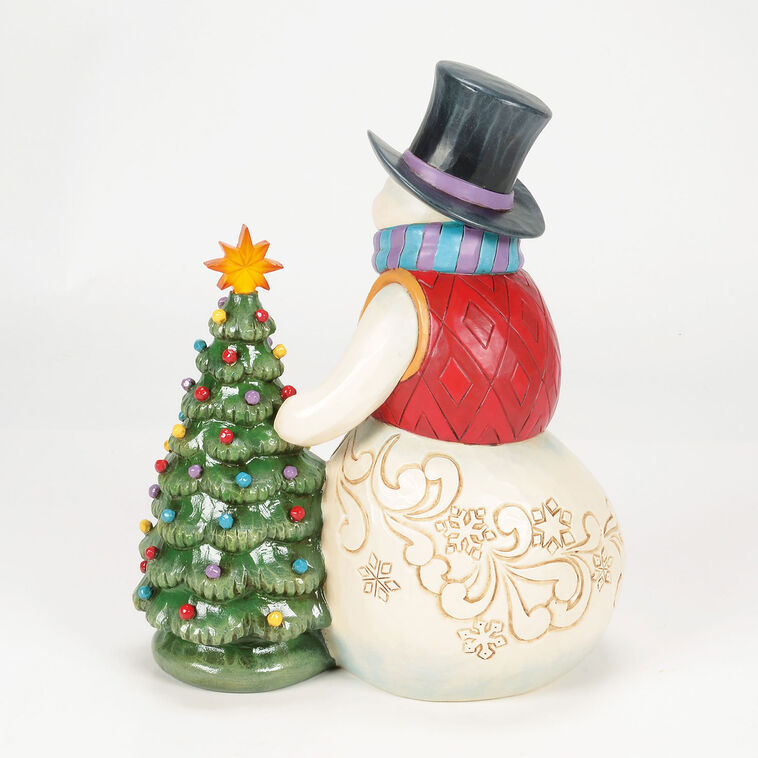 Hallmark Jim Shore Heartwood Creek Snowman With Vintage Light-Up Tree Figurine 8.5"