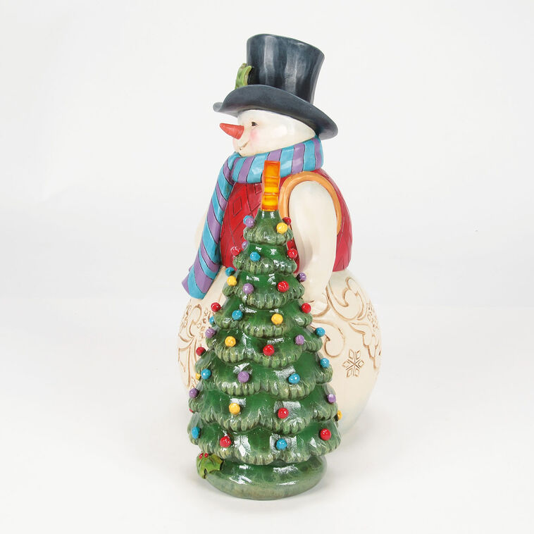 Hallmark Jim Shore Heartwood Creek Snowman With Vintage Light-Up Tree Figurine 8.5"