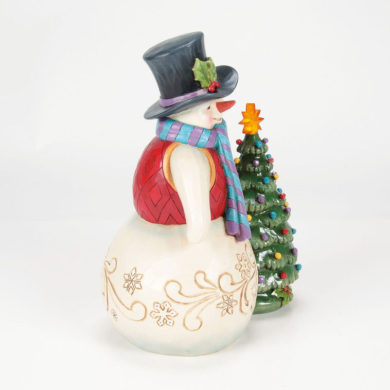 Hallmark Jim Shore Heartwood Creek Snowman With Vintage Light-Up Tree Figurine 8.5"