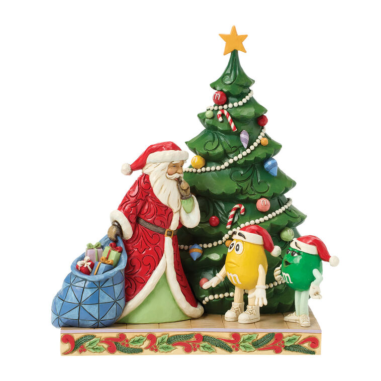 hallmark Jim Shore M&M'S Green and Yellow Characters With Santa Figurine 8.2"