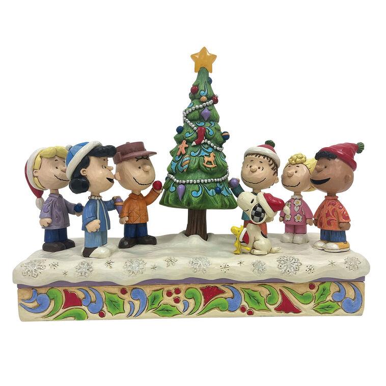 hallmark Jim Shore Peanuts Gang With Light-Up Musical Christmas Tree Figurine 8"