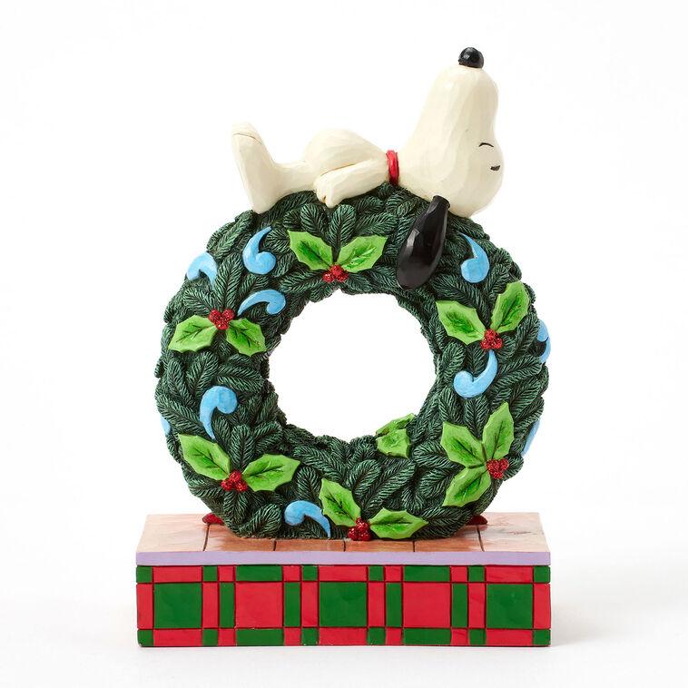 Hallmark Jim Shore Peanuts Snoopy Sleeping On Light-Up Wreath Figurine 7.13"