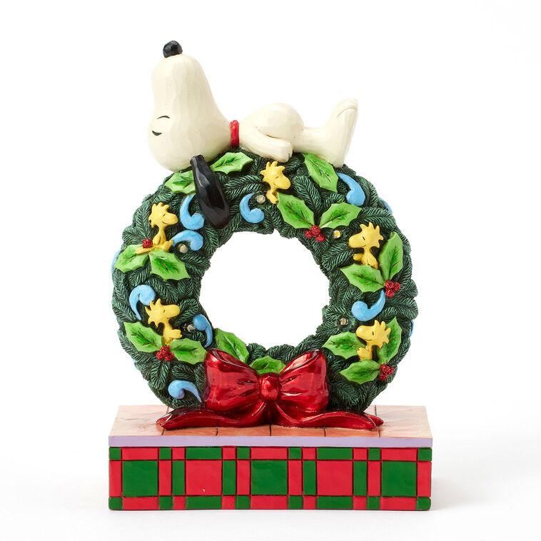 hallmark Jim Shore Peanuts Snoopy Sleeping on Light-Up Wreath Figurine 7.13"