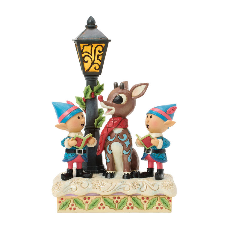 hallmark Jim Shore Rudolph and Elves Caroling Light-Up Figurine 8.4"