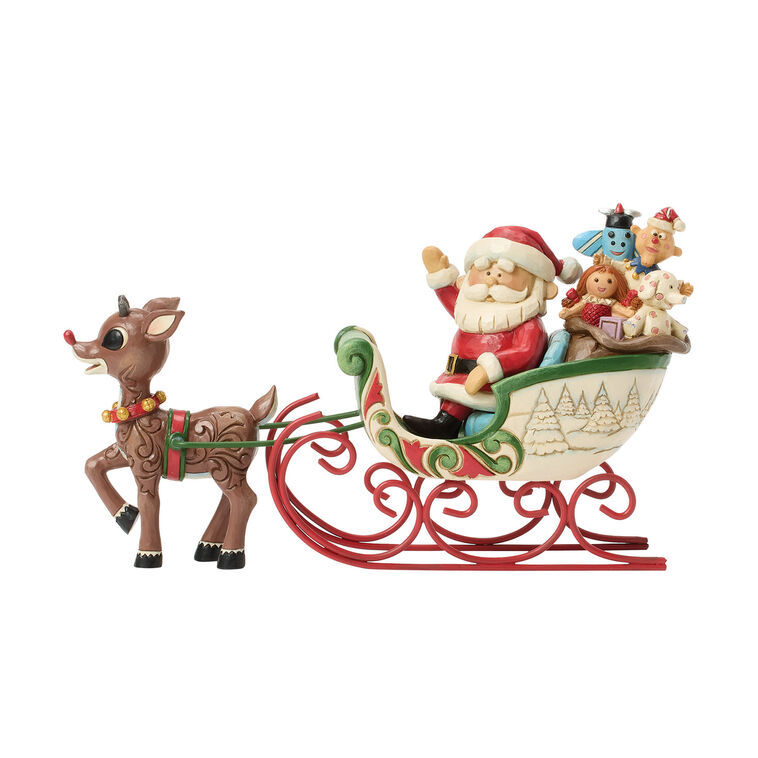 hallmark Jim Shore Rudolph Pulling Santa in Sleigh Figurine 5"