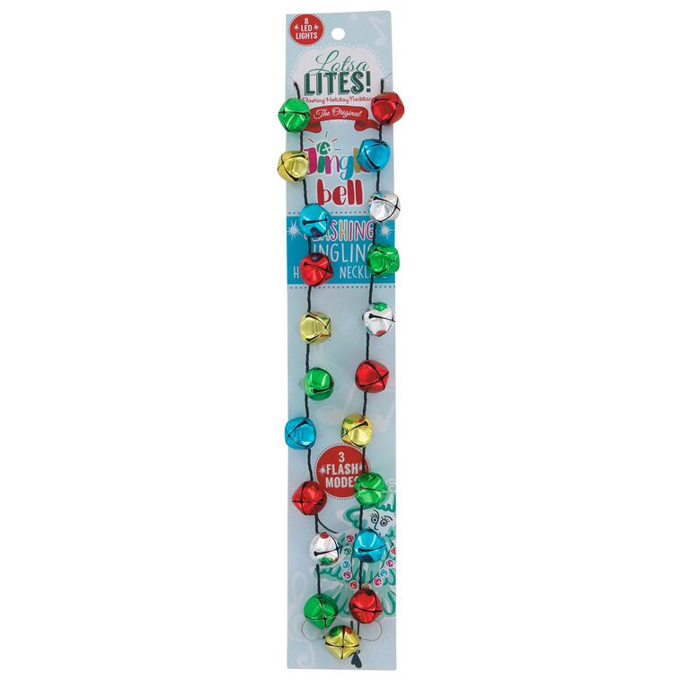 hallmark Jingle Bell Flashing Lights Holiday Necklace 16"
