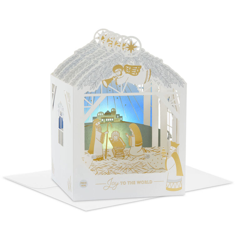 hallmark Joy to the World Nativity Scene Musical 3D Pop-Up Christmas Card With Light