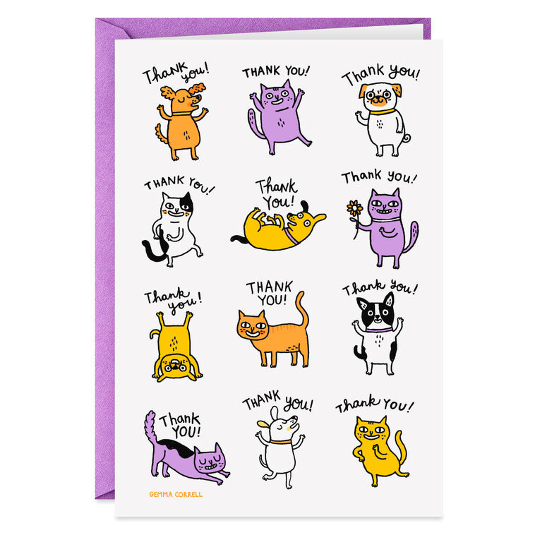 hallmark Just Can't Say It Enough Dogs and Cats Funny Thank You Card