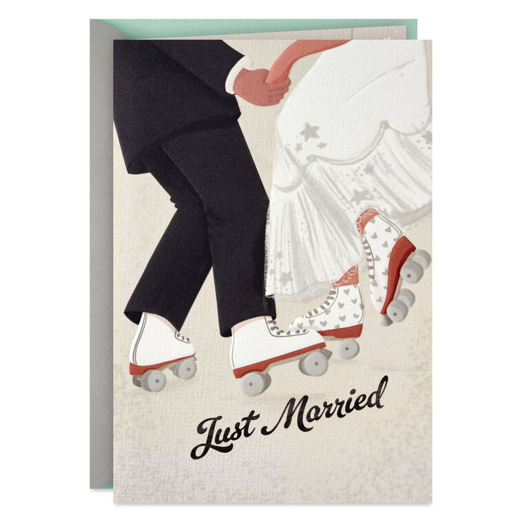 hallmark Just Married Roller Skating Bride and Groom Wedding Card