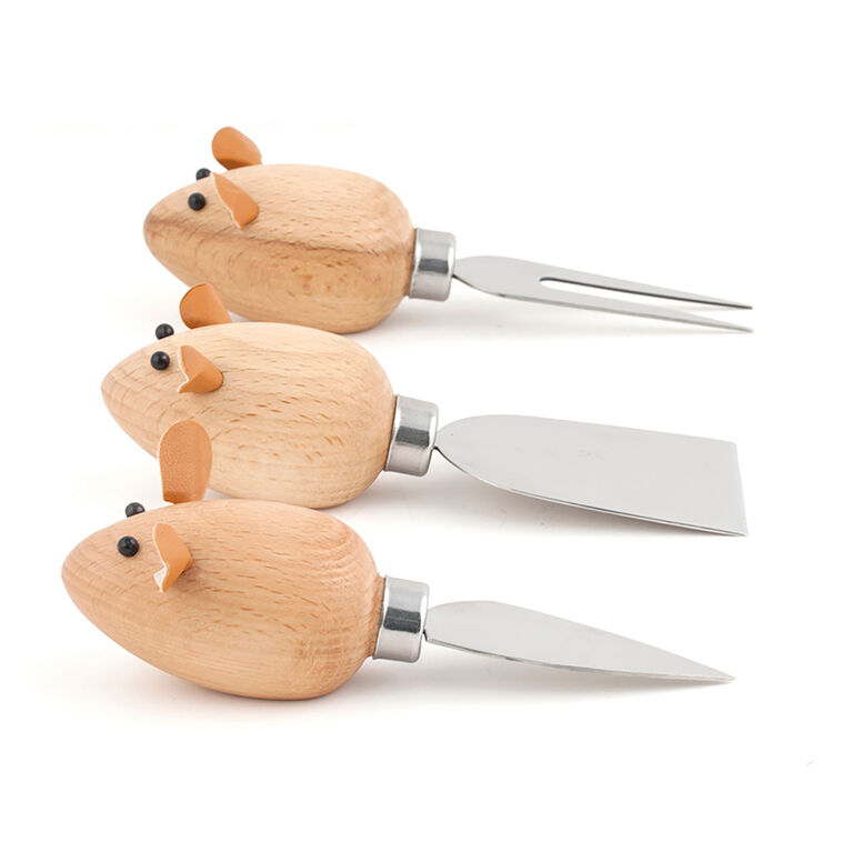 hallmark Kikkerland Cheese Knives With Mice Handles Set of 3