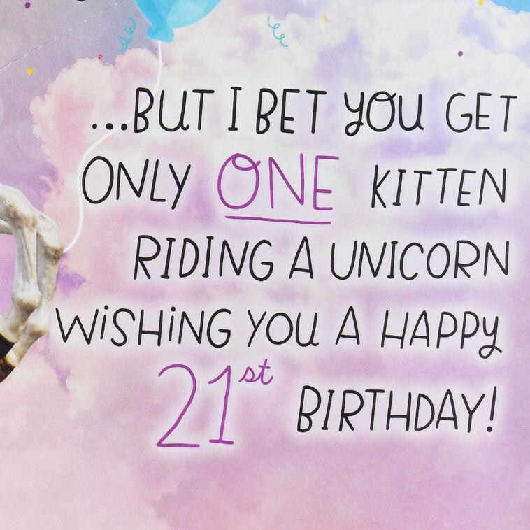 Hallmark Kitten Riding A Unicorn Pop-Up 21st Birthday Card