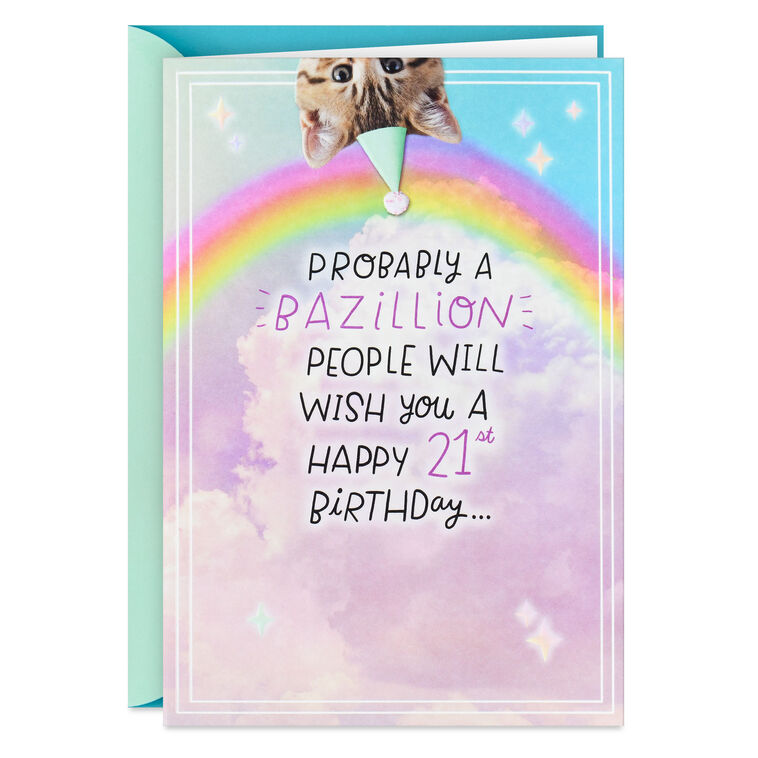 hallmark Kitten Riding a Unicorn Pop-Up 21st Birthday Card