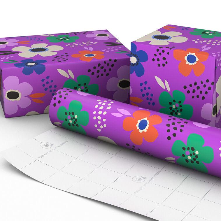 Hallmark Lavender-Scented Bold Flowers On Purple Wrapping Paper Roll 15 Sq. Ft