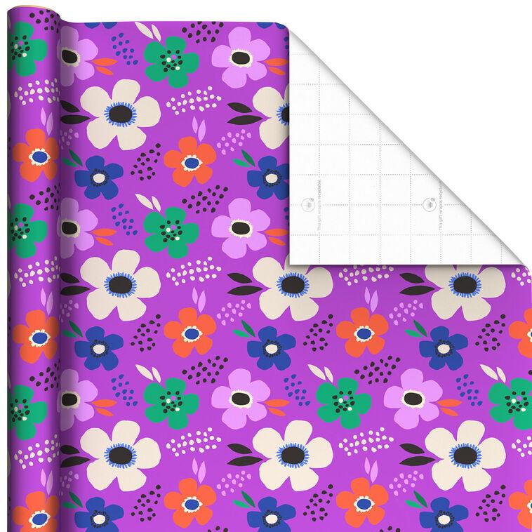 hallmark Lavender-Scented Bold Flowers on Purple Wrapping Paper Roll 15 sq. ft