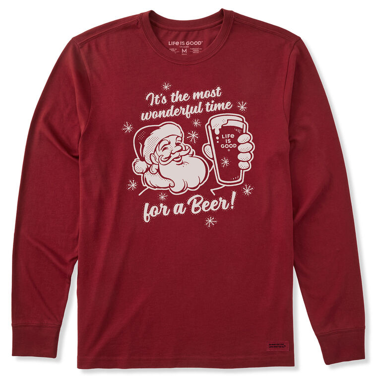 hallmark Life Is Good Men's Time for a Beer Santa Maroon Long Sleeve T-Shirt