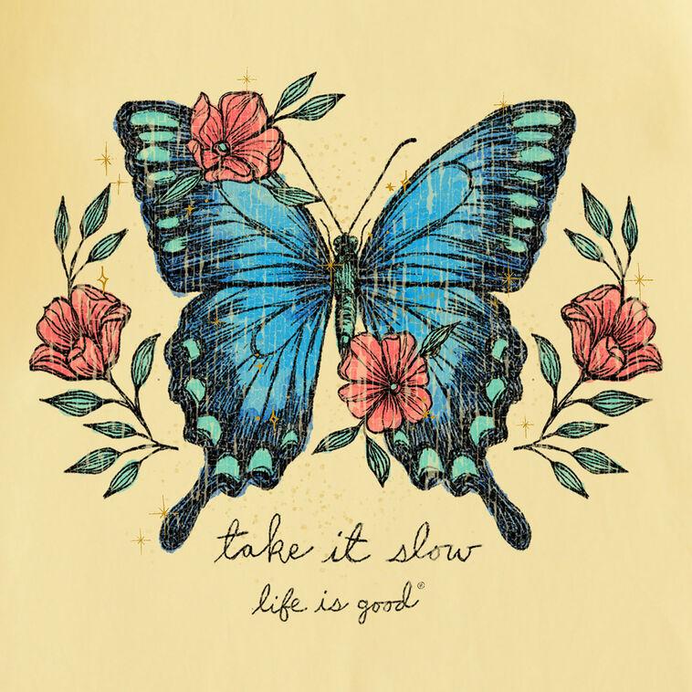 Hallmark Life Is Good Women's Butterfly Yellow V-Neck T-Shirt