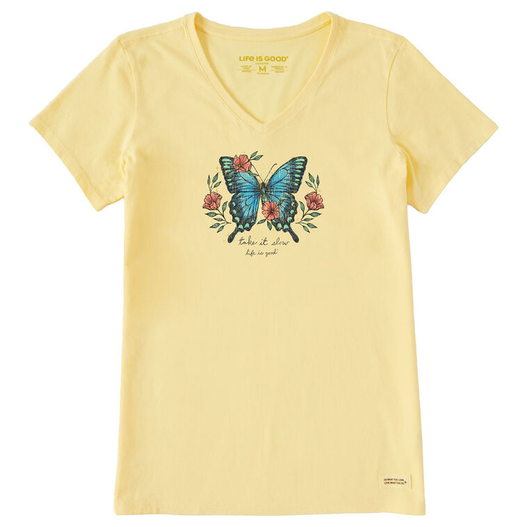 hallmark Life Is Good Women's Butterfly Yellow V-Neck T-Shirt