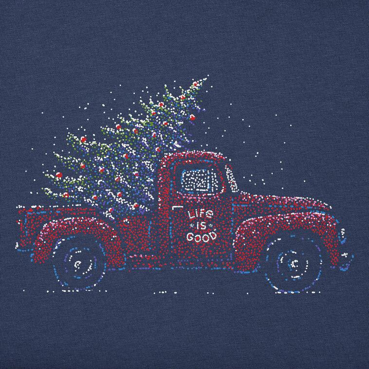 Hallmark Life Is Good Women's Christmas Tree Truck Navy Long Sleeve V-Neck T-Shirt