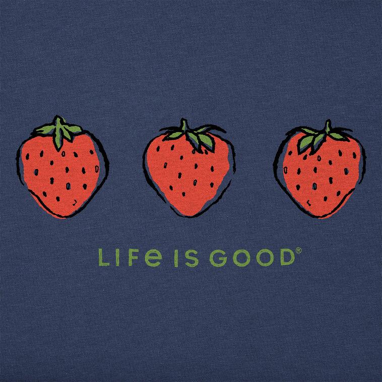 Hallmark Life Is Good Women's Three Strawberries Navy Blue T-Shirt