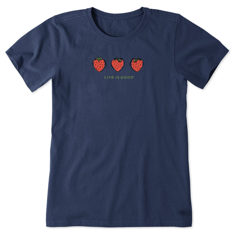 hallmark Life Is Good Women's Three Strawberries Navy Blue T-Shirt