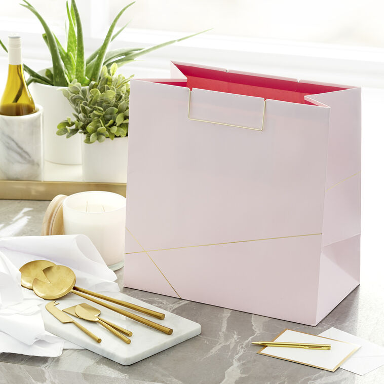 Hallmark Light Pink With Gold Extra-Deep Square Gift Bag 15"