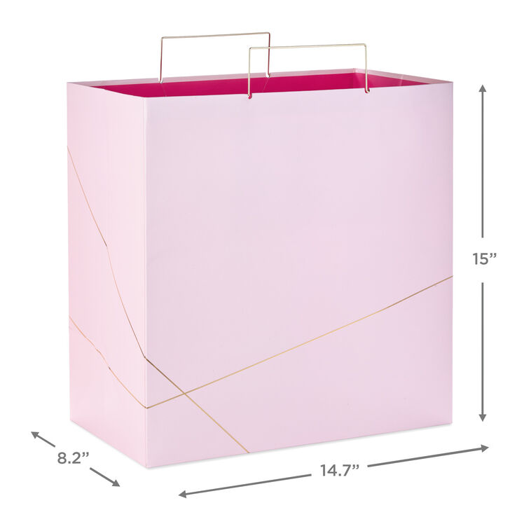 Hallmark Light Pink With Gold Extra-Deep Square Gift Bag 15"
