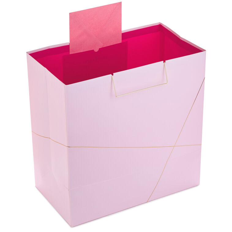 Hallmark Light Pink With Gold Extra-Deep Square Gift Bag 15"