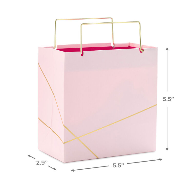 Hallmark Light Pink With Gold Small Square Gift Bag 5.5"
