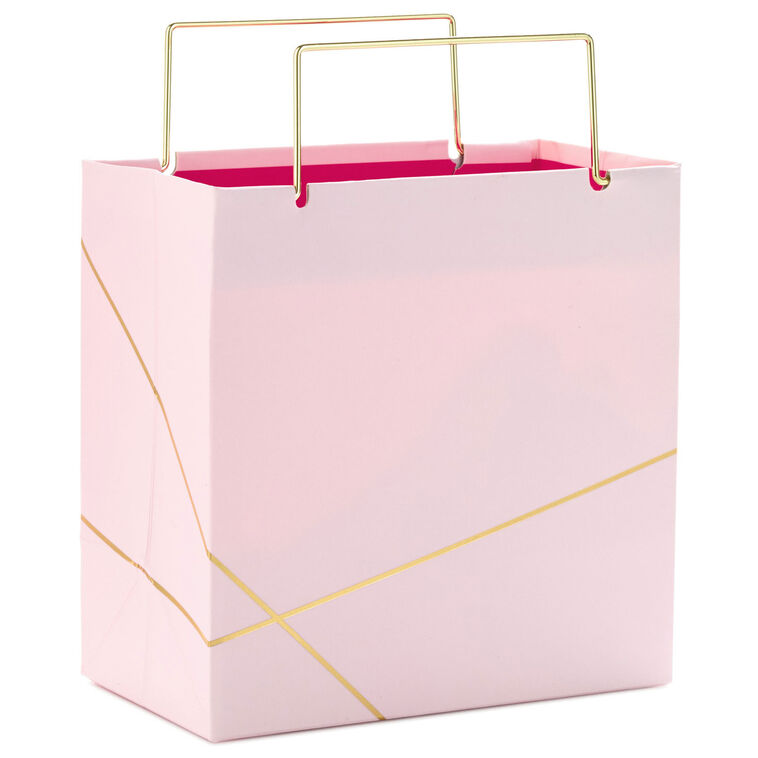 hallmark Light Pink With Gold Small Square Gift Bag 5.5"