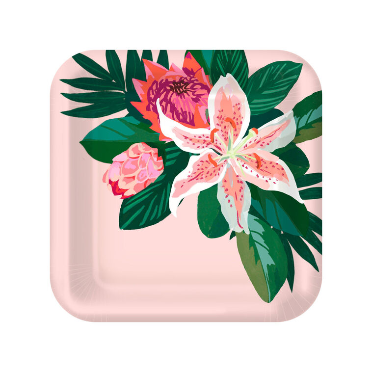 hallmark Lily Bouquet on Pink Square Dinner Plates Set of 8