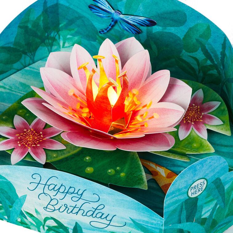 Hallmark Lily Pad And Dragonfly Musical 3D Pop-Up Birthday Card With Light