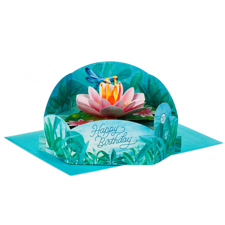 hallmark Lily Pad and Dragonfly Musical 3D Pop-Up Birthday Card With Light