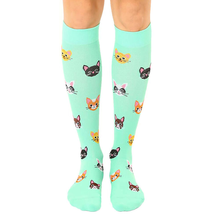 hallmark Living Royal Cat Faces on Mint Green Compression Socks