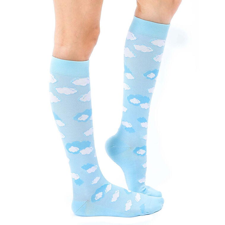 Hallmark Living Royal Clouds On Sky Blue Compression Socks