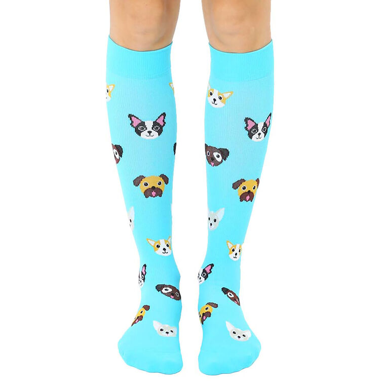 hallmark Living Royal Dog Faces on Bright Blue Compression Socks