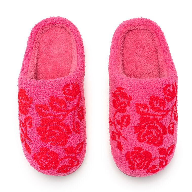 hallmark Living Royal Red Bouquet on Pink Plush Slippers