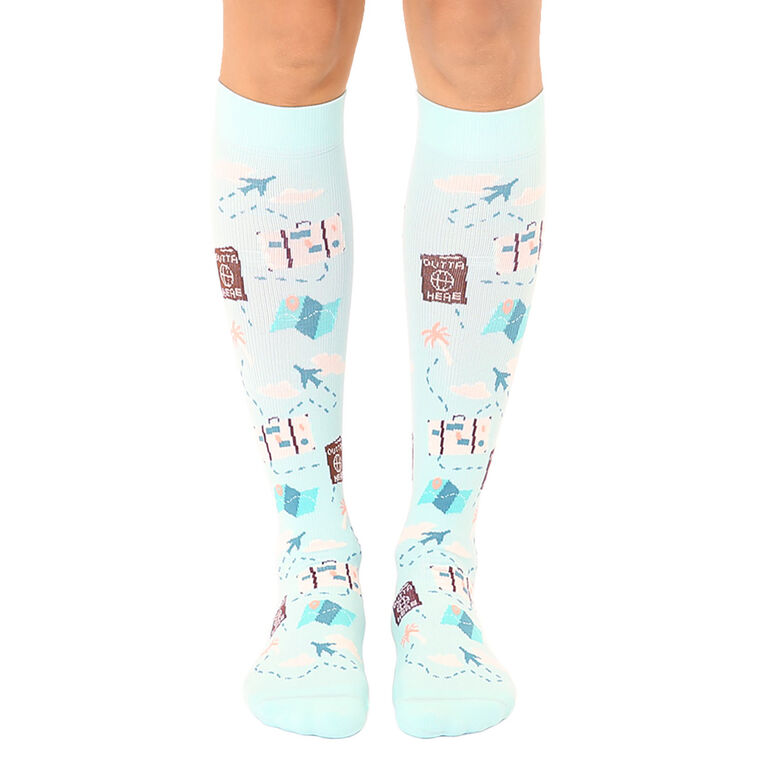 hallmark Living Royal Travel Icons on Aqua Compression Socks