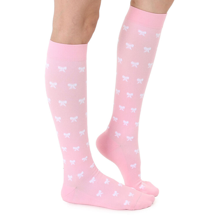 Hallmark Living Royal White Bows On Pink Compression Socks