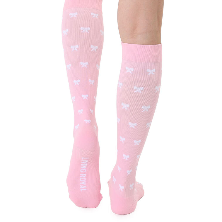 Hallmark Living Royal White Bows On Pink Compression Socks