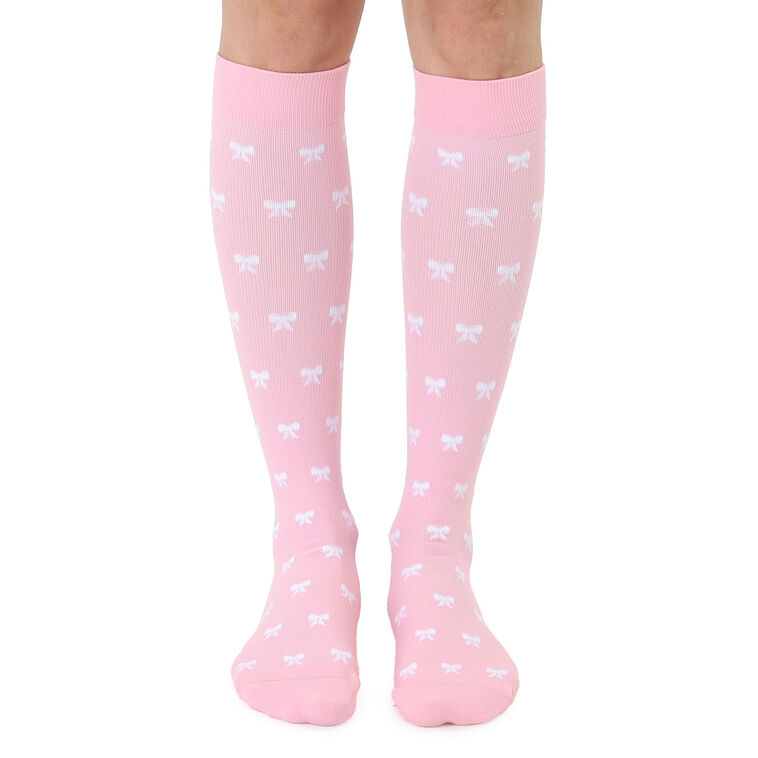 hallmark Living Royal White Bows on Pink Compression Socks