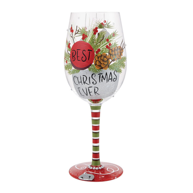 hallmark Lolita Best Christmas Ever Handpainted Wine Glass 15 oz