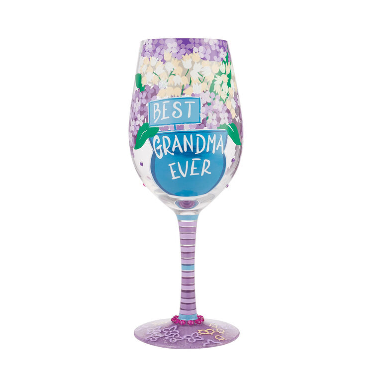 hallmark Lolita Best Grandma Ever Handpainted Wine Glass 15 oz
