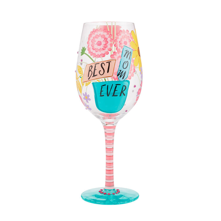 hallmark Lolita Best Mom Ever Handpainted Wine Glass 15 oz
