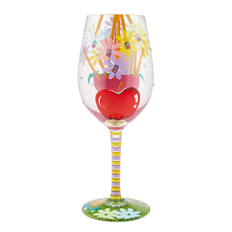Hallmark Lolita Best Teacher Ever Handpainted Wine Glass 15 Oz