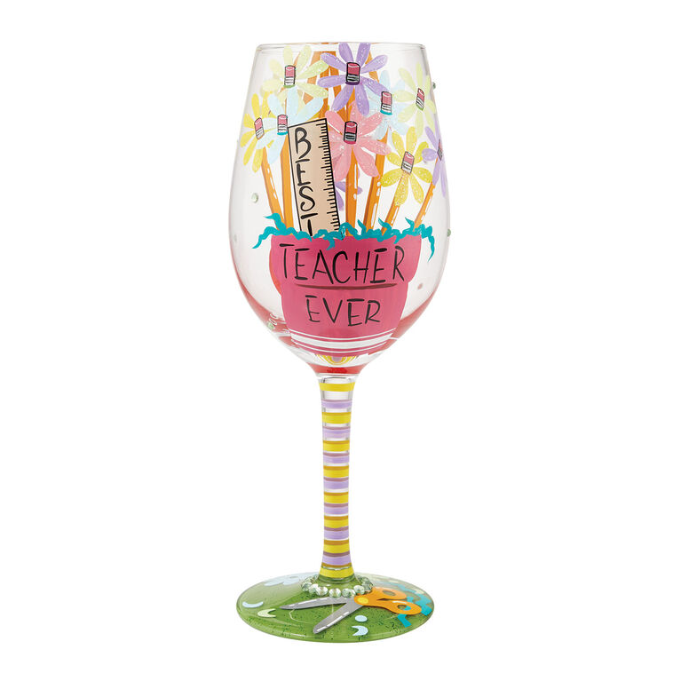 hallmark Lolita Best Teacher Ever Handpainted Wine Glass 15 oz