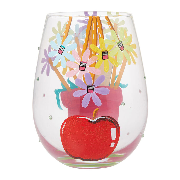 Hallmark Lolita Best Teacher Handpainted Stemless Wine Glass 20 Oz