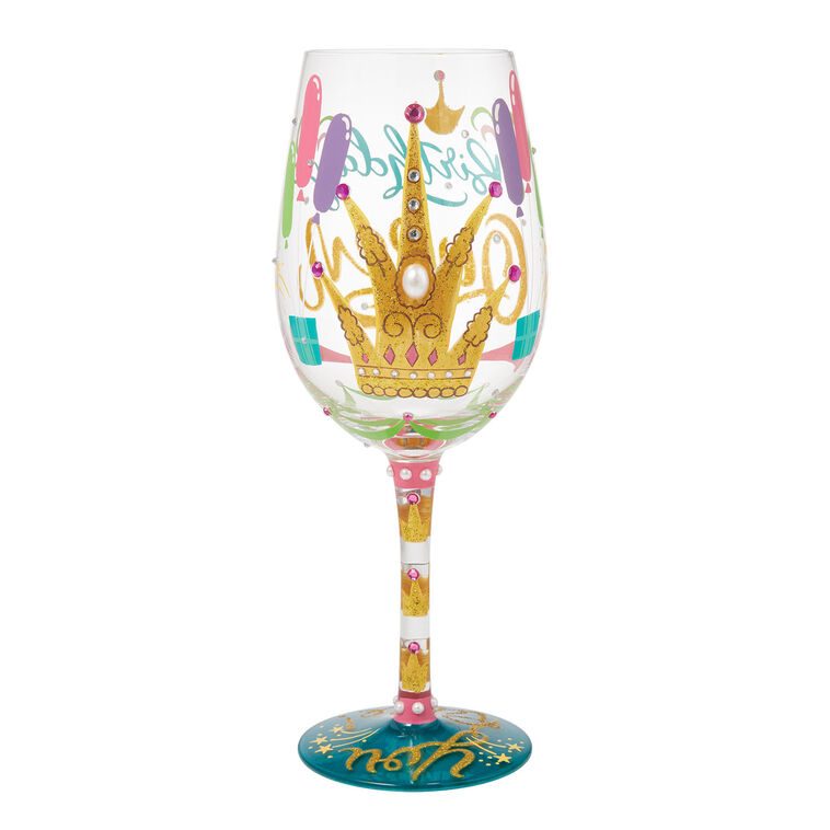 Hallmark Lolita Birthday Queen Handpainted Wine Glass 15 Oz
